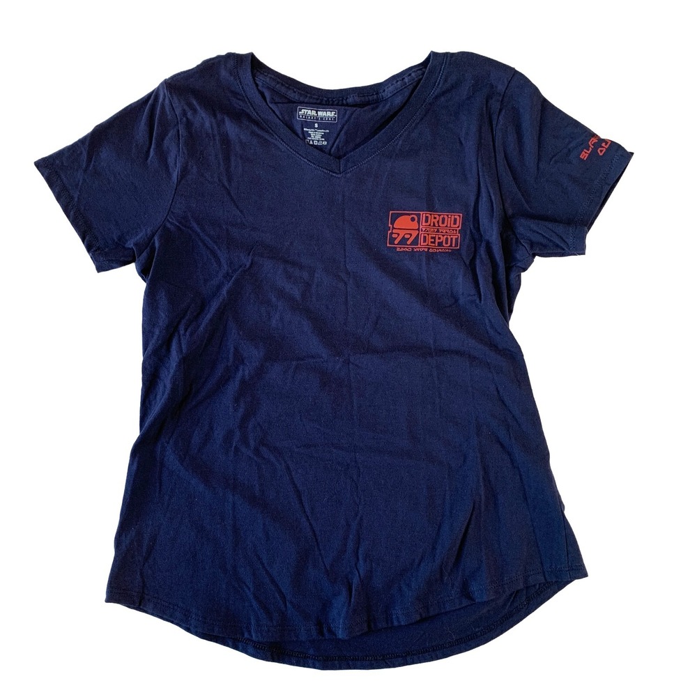 Disney Parks‎ Galaxy's Edge Droid Depot Womens V Neck T Shirt Sz S Navy Cotton